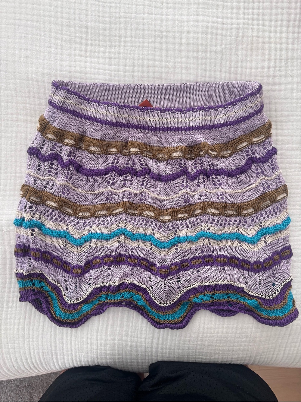 Missoni Lavender Crochet Mini Skirt with Turquoise & Brown Stripes